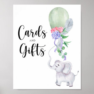 Olifant & ballon kaarten en cadeaus baby shower poster