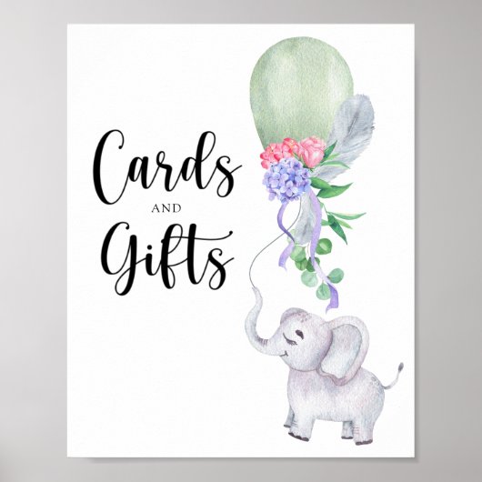 Olifant & Ballon kaarten en geschenken baby shower Poster (Voorkant)
