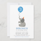 OLIFANT & BALLON leuke verjaardagsuitnodiging blau Kaart (Voorkant)