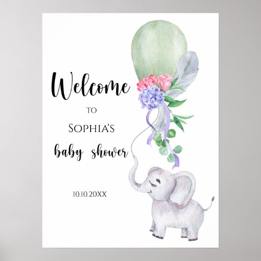 Olifant & Ballon Welkom baby shower Poster (Voorkant)