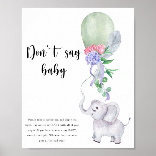 Olifant & Ballon - Zeg niet baby Poster (Voorkant)