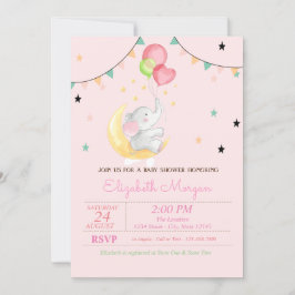 Olifant,Ballonnen,Maan, Sterren Baby Shower Kaart