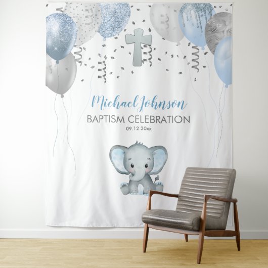 Olifant Ballonnen Watercolor Doopfeest Wandkleed (In situ)