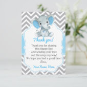 Olifant bedankkaart blauw grijs chevron jongen (Staand voorkant)