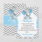 Olifant bedankkaart blauw grijs chevron jongen (Voorkant / Achterkant)