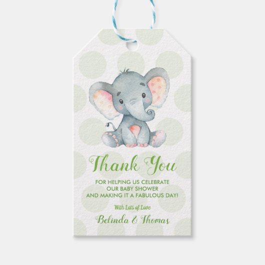 Olifant Bedankt Baby Shower Cadeautags Cadeaulabel (Voorkant)