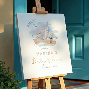 Olifant & Beer Zeilboot Baby Shower Welkom Bord Poster