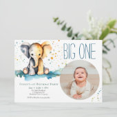 Olifant Big One 1e Verjaardagsfeestje Kind Afbeeld Kaart (Staand voorkant)