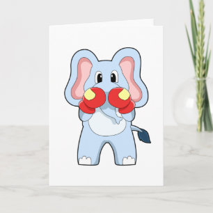 Olifant bij boksen met boks handschoenen kaart