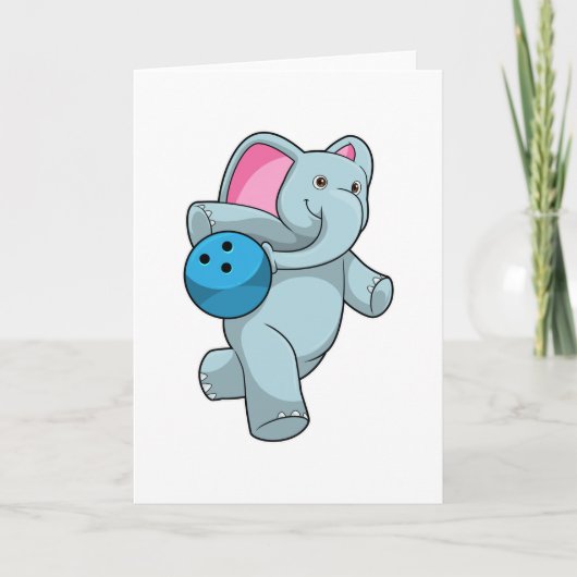 Olifant bij bowlen met bowlingbal kaart (Voorkant)