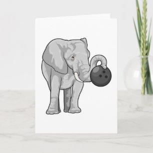 Olifant bij bowlen met bowlingbal kaart
