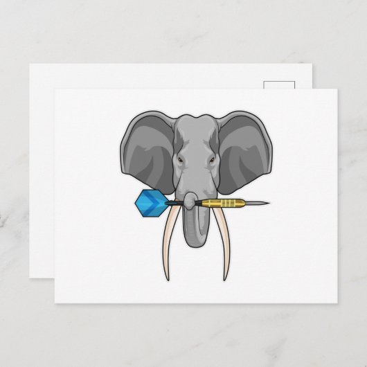 Olifant bij Darts met Dart Briefkaart (Voorkant / Achterkant)
