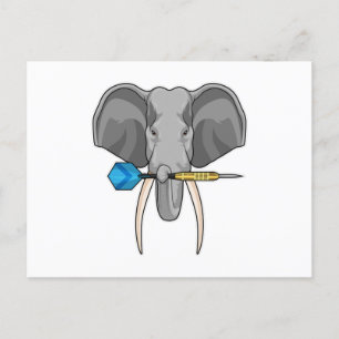 Olifant bij Darts met Pijltje Briefkaart
