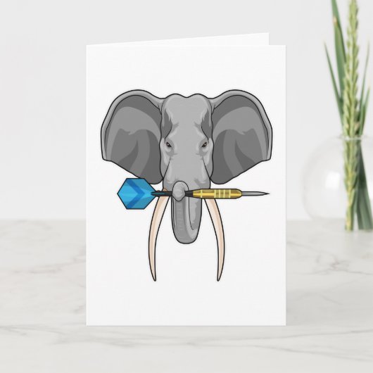 Olifant bij Darts met Pijltje Kaart (Voorkant)