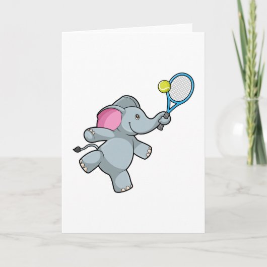 Olifant bij het tennis met tennisracket kaart (Voorkant)