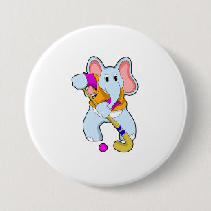 Olifant bij Hockey met Hockeystick Ronde Button 7,6 Cm