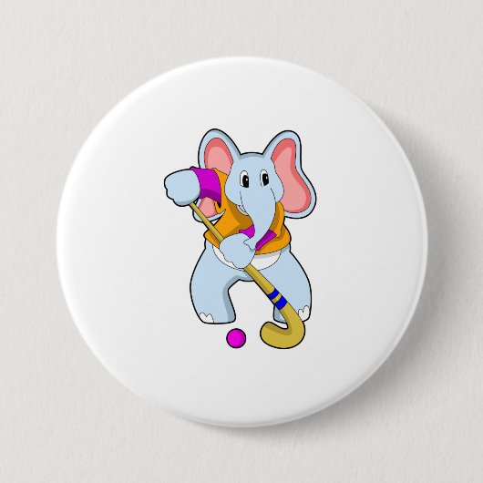 Olifant bij Hockey met Hockeystick Ronde Button 7,6 Cm (Voorkant)