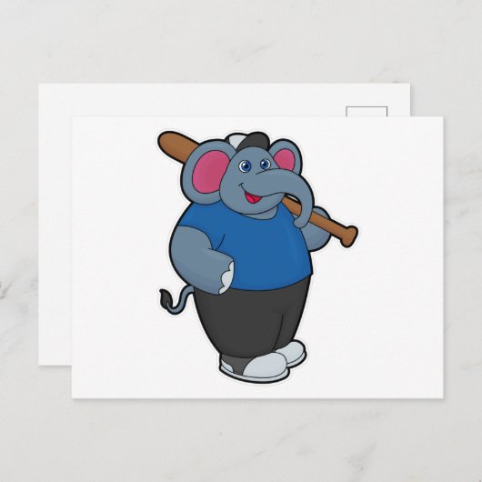 Olifant bij honkbal met honkbalknuppel briefkaart (Voorkant / Achterkant)