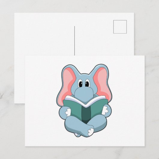 Olifant bij lezen met boek briefkaart (Voorkant / Achterkant)