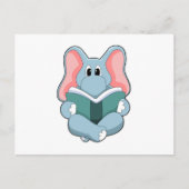 Olifant bij lezen met boek briefkaart (Voorkant)
