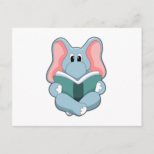 Olifant bij lezen met boek briefkaart (Voorkant)
