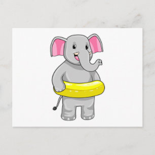 Olifant bij zwemmen met reddingsboei briefkaart