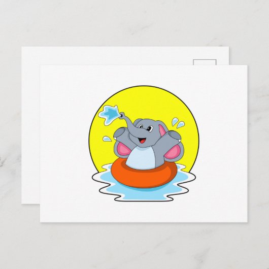 Olifant bij zwemmen met reddingsboei briefkaart (Voorkant / Achterkant)