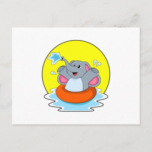 Olifant bij zwemmen met reddingsboei briefkaart (Voorkant)