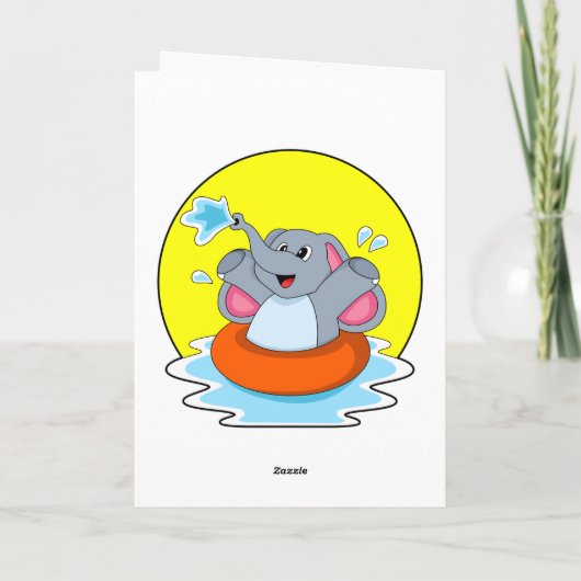 Olifant bij zwemmen met reddingsboei kaart (Achterkant)