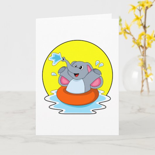 Olifant bij zwemmen met reddingsboei kaart (Gele Bloem)