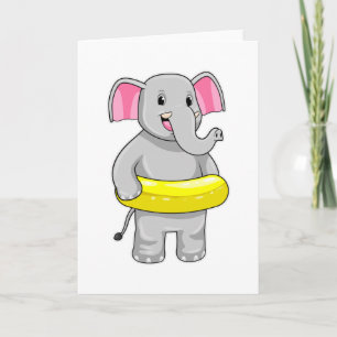 Olifant bij zwemmen met reddingsboei kaart