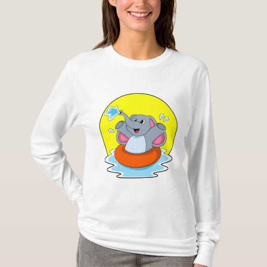 Olifant bij Zwemmen met reddingsboei T-shirt (Voorkant)