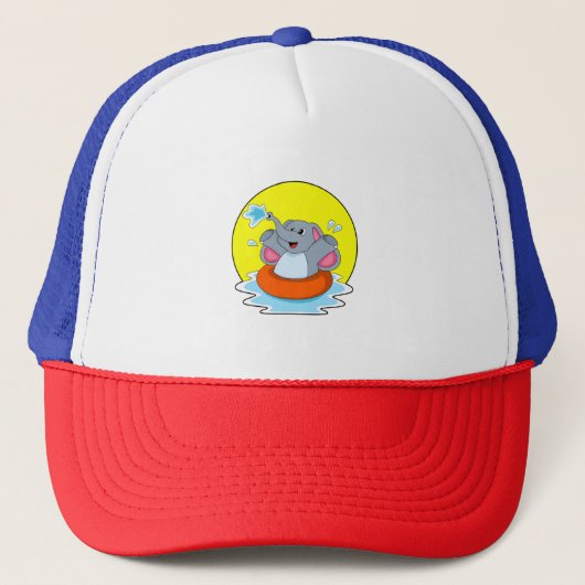 Olifant bij zwemmen met reddingsboei trucker pet (Voorkant)