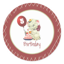  olifant Birthday Classic Round Sticker
