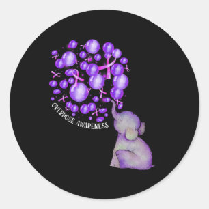 Olifant blaast Paarse leeuwen op overdosis Awareen Ronde Sticker