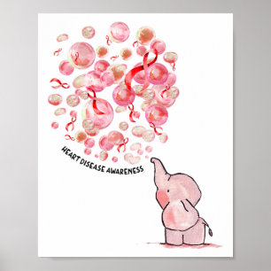 Olifant Blaast Rode Ballonnen Op Hartziekte Bewust Poster