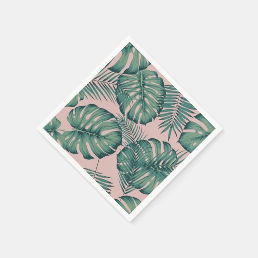 Olifant bladprint roze servet (Hoek)