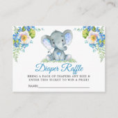 Olifant Blauw Bloemen Baby shower Luier Raffle Informatiekaartje (Voorkant)