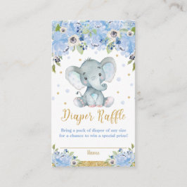 Olifant Blauw Bloemen Baby shower Luier Raffle Informatiekaartje