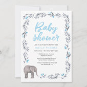 Olifant blauw en grijs Baby shower Invitation Kaart (Voorkant)