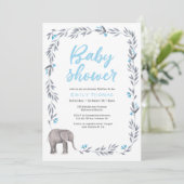 Olifant blauw en grijs Baby shower Invitation Kaart (Staand voorkant)