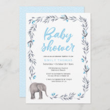 Olifant blauw en grijs Baby shower Invitation