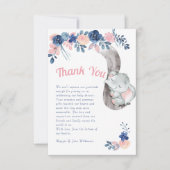 Olifant Blauw en Roze Baby shower Dank U Bedankkaart (Voorkant)