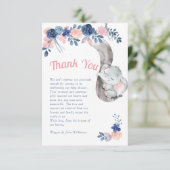 Olifant Blauw en Roze Baby shower Dank U Bedankkaart (Staand voorkant)