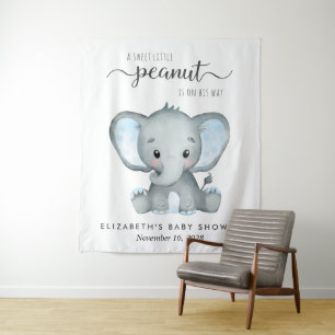 Olifant Blauw Waterverf Baby Jongen Douche Achterg Wandkleed