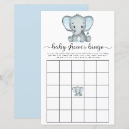 Olifant Blauwe Aquarel Baby Bingo Shower Spel