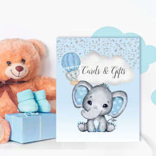 Olifant Blauwe Ballon Baby Shower Kaarten & Cadeau Poster