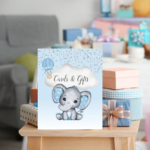 Olifant Blauwe Ballon Baby Shower Kaarten Geschenk Poster