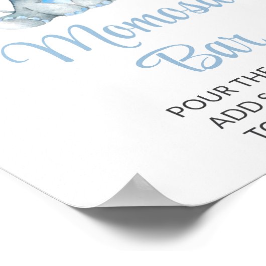 Olifant, Blauwe bloemen, Baby shower Momosa Bar Poster (Hoek)