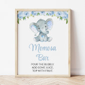 Olifant, Blauwe bloemen, Baby shower Momosa Bar Poster